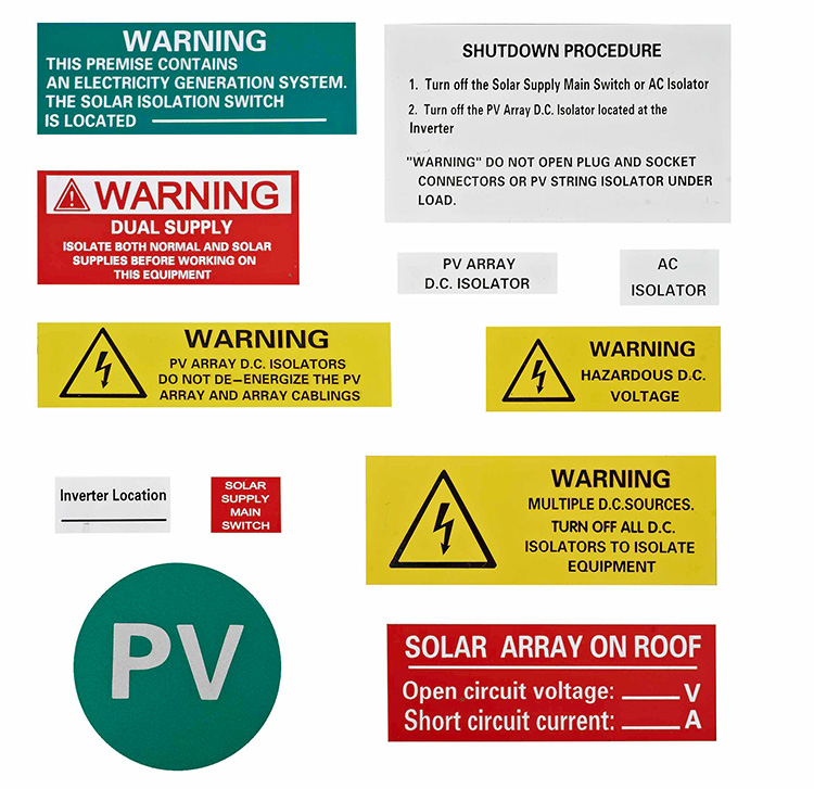 Warnschilder für PV-Anlage